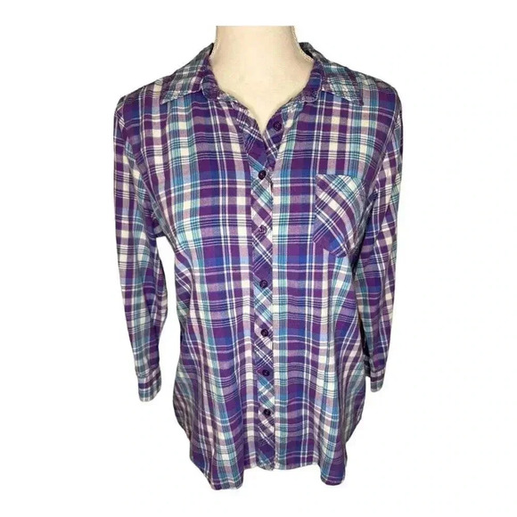 OP Ocean Pacific plaid button down women’s long sleeved blouse size‎ large - Picture 1 of 6